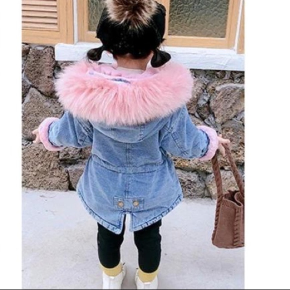 Blue Holly Oversized Denim Fur Hooded Winter Coat Jacket - Picture 11 of 12